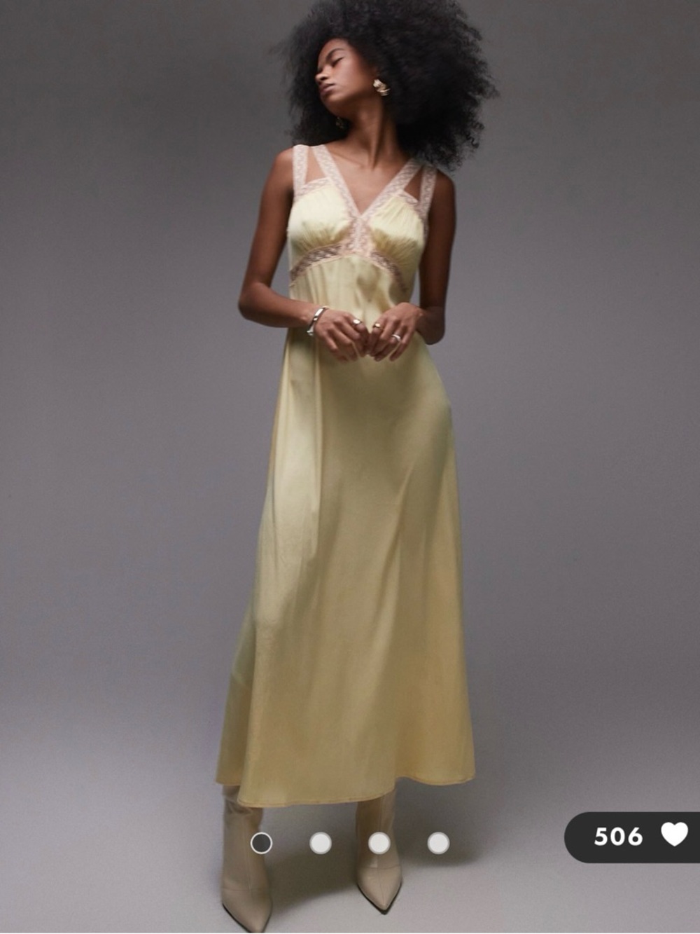 Topshop Pale Yellow Slip Maxi Dress with Lace Trim